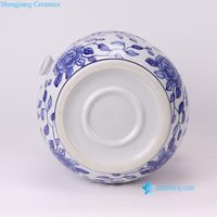 RXAE-FL23-155BL Bleu Blanc Motif Fleur De Lotus Panier De Rangement De Fruits En Céramique Seau À Bière Avec Poignée En Rotin