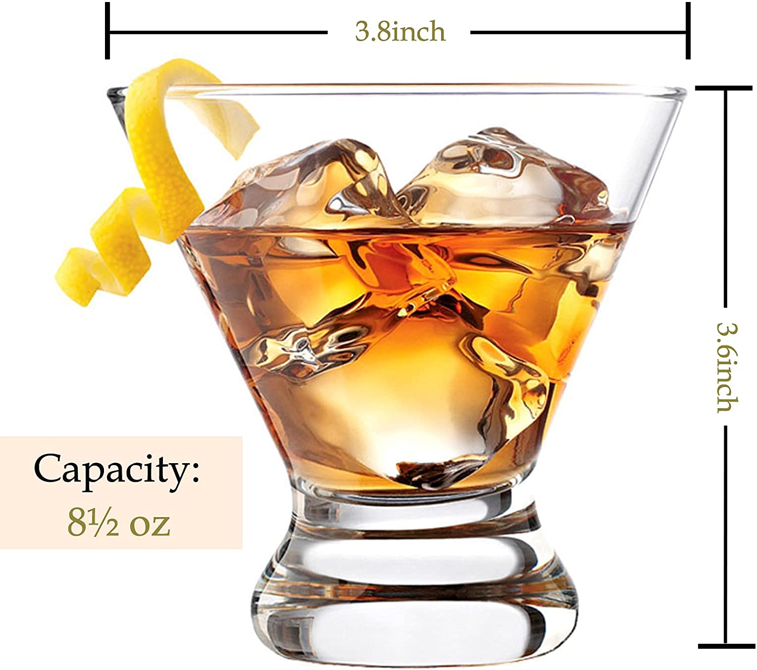 Stemless Martini Glasses 8.5 Oz Cocktail Glasses for Martini Margarita & More Lead-free Crystal Heavy Base