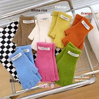 Gants thermiques tricotés mi-doigts longueur opéra pour femme, style hiver tendance, en laine chaude, compatibles écran tactile, pour la conduite