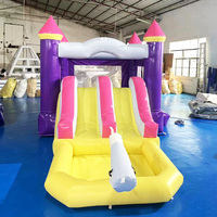 Vente directe d'usine, château gonflable rose en PVC de haute qualité, trampoline avec double toboggan, logo personnalisé imprimé, utilisation en extérieur