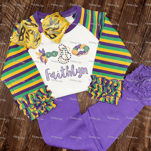 Mardi Gras Set di <span class=keywords><strong>Leggings</strong></span> per ragazze in maglia di cotone personalizzato vestiti per bambine vestiti per bambini Legging per ragazze - Product Image 6
