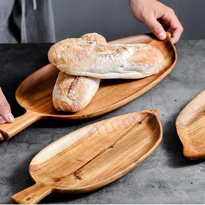 Wooden Leaf Shaped Serving <b>Tray</b> Acacia Wood Small And <b>Large</b> Size For Tea Snacks Bread Japanese Style - Product Image 4