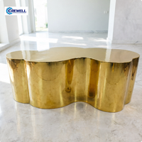 Article populaire : Table basse en acier inoxydable argenté/doré, design moderne en forme de nuage pour salon