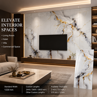 Panneau mural en PVC brillant MORLENX, imitation marbre onyx blanc, gris, champagne et or, pour décoration intérieure de luxe