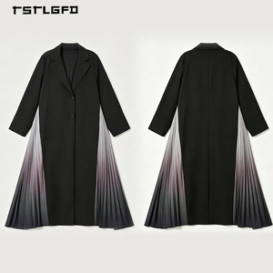 Women Black Abaya Notch Lapel Blazer Style Gradient Pleated Hem Panel Long Sleeve Modest Muslim Elegant Fashion Maxi Dress - Product Image 3