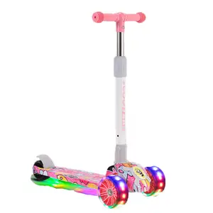 Pink graffiti Factory Direct sales big wheel PU 3 wheel 3 wheel adjustable children's scooter/printed flash children's scooter