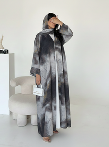 Leduo Customized Stone Print Open Pashmina Abaya with <b>Matching</b> Hijab for Women – Modest Loose Fit Kaftan for Daily Eid Wear - Product Image 2