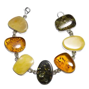 Natural Amber Bracelet Handmade with Natural Honey Amber and Sterling Silver