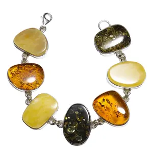 Pulseira âmbar natural feita à mão com mel natural âmbar e prata esterlina