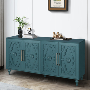 Aparador Moderno de Madera de 63'' con Puertas Talladas con Flores, Tiradores Metálicos y Estantes Ajustables - Product Image 3