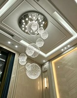 Lustre de luxe en cristal et acier inoxydable pour mezzanine à double étage, avec source lumineuse LED, à suspension, double, CRI 80 élevé