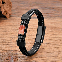 Bracelet tressé double brin en acier inoxydable avec fermoir magnétique, perles en œil de tigre naturel, design vintage minimaliste pour homme