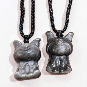 Venta al por mayor tallado a mano 2-3cm plata Natural obsidiana cristal melodía dibujos animados Kuromi tallado COLLAR COLGANTE para regalo - Product Image 1