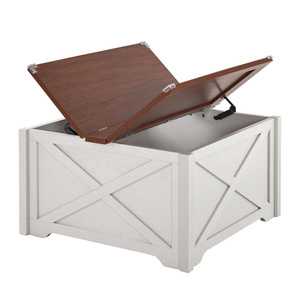 Db Trang Trại Hình Chữ Nhật Gỗ Sồi Bàn Cà Phê Với Lớn Ẩn Lưu Trữ Ngăn Mộc Mạc Cocktail Kim Loại Cho Phòng Khách - Product Image 1