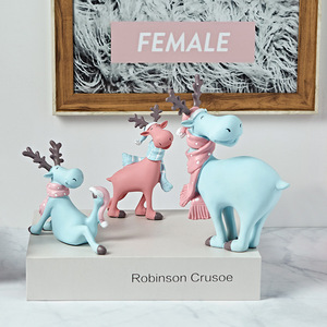 Resin Reindeer <b>Ornament</b> Doll Set Indoor Decor Gift Soft Furnishing <b>Car</b> Decoration Christmas Figurine Toys - Product Image 1