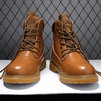 Bottes montantes en cuir PU pour l'automne et l'hiver, bottes rhubarbe rétro britanniques, chaussures chaudes en peluche jaunes pour hommes