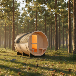 Nieuwe design moderne grote Canadese witte dennen buitenhouten stoomsauna met 6kW kachel - Product Image 1