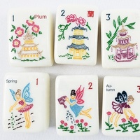 Set Mahjong Klasik Amerika 160 Buah Lengkap, Ubin Akrilik Warna Krem dengan Motif Naga, Angin, dan Joker, Siap untuk Turnamen