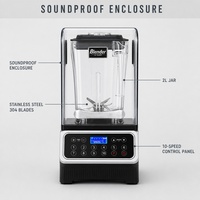Mixeur Commercial Silencieux pour Glace Pilée, Blender Insonorisé pour Smoothies, Jus, Lait, Thé, Café, Capacité 2L, Lame en Acier Inoxydable