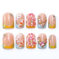 Faux ongles à presser Sweet Garden Ladybug Daisy, faits à la main, rouge et blanc, style français, courts, carrés, couvrance totale, pour filles