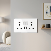 Interruptor de Corriente de Pared de 13A con 2 Puertos USB, Panel de Enchufe de Vidrio Dorado de Alta Calidad, Enchufe Doble de Tres Orificios