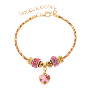 Braccialetti di <span class=keywords><strong>perle</strong></span> fatte a mano da donna con ciondoli a nastro <span class=keywords><strong>rosa</strong></span> braccialetti per la consapevolezza del cancro al seno - Product Image 6