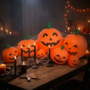 Ensemble de sept citrouilles gonflables d'Halloween de tailles variées avec expressions multiples de <span class=keywords><strong>Jack</strong></span> <span class=keywords><strong>O</strong></span>'Lantern pour les fêtes en extérieur et les décorations de jardin - Product Image 3