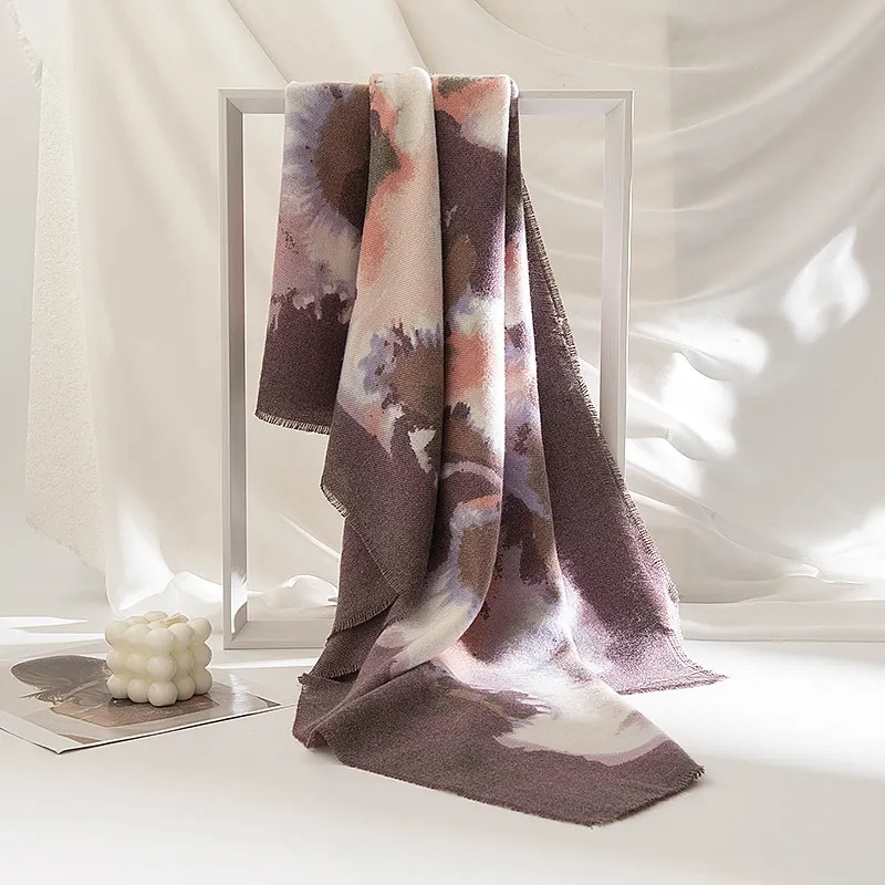 Nieuwe Trendy Custom Design Polyester Dames Sjaals Mode Gedrukt Schaduwkleuren Sjaal