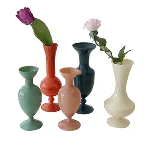 Grosir Vas Bunga Kaca Buatan Tangan Hadiah Geometris Vas Warna Terkenal untuk Ruang Tamu Dekorasi Rangkaian Bunga