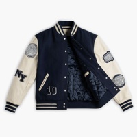 Veste de baseball unisexe décontractée, style varsity, bleu marine et beige, avec empiècements brodés, réversible, personnalisable