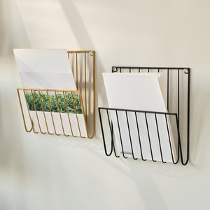 Modern Minimalist Wrought Iron Wall Mounted Magazine Rack No Drill Required For Home Bedroom Study Durable Storage Solution - Product Image 2