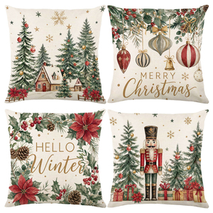 Wholesale Winter Christmas Printed Square Throw Pillow Covers Anti Wrinkle Washable Snowman Snowflake Look Cushion Covers - Product Image 6