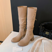 Bottes d'équitation d'hiver en cuir véritable à bout rond et tige haute