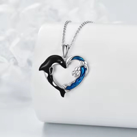 Vente d'usine 925 Sterling Silver Enamel Sea Wave Whale Heart Shape Pendentif Collier