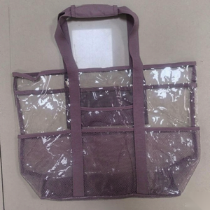 กระเป๋าชายหาด PVC ขนาดใหญ่แบบเปิดใส่ของได้เยอะ สำหรับผู้หญิง กระเป๋าถือใสแบบพับได้ กระเป๋าตาข่ายแบบต่อชิ้น - Product Image 5