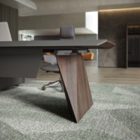 Bureau de direction en L de luxe moderne et convertible avec grand plateau en verre