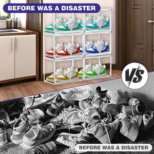 자석식 아크릴 스니커즈 박스 조립식 투명 신발 정리함 접이식 플라스틱 신발 보관 컨테이너 박스 랙 - Product Image 5