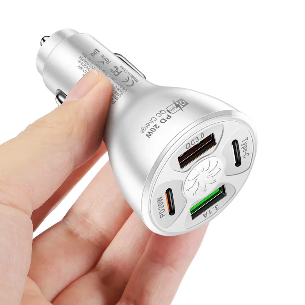 Hot selling car accessories Car charger QC3.0 Type C Fast charger 4 port usb car charger for all mobile phones