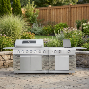 Parrilla de Gas de Acero con 6 Quemadores y Piedra Cultivada, con Quemador Lateral y Plancha, Modelo Exterior de 9 Pies D0100X3RKIJ Certificado - Product Image 2