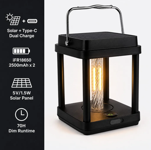 Lámpara Solar <span class=keywords><strong>Vintage</strong></span> Portátil LED para Camping, Recargable Tipo-C USB, Filamento Edison, Lámpara de Mesa Colgante para Jardín Exterior - Product Image 1