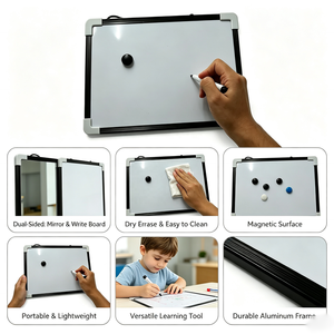 Tableau blanc magnétique effaçable à sec 2-en-1 avec miroir acrylique, miroir décoratif encadré mural pour enfants, maison, bureau, vente en gros - Product Image 2