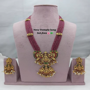 Traditional <b>Crystal</b> Long Necklace Jewellery <b>Set</b> With Maroon Color Matching Earrings For Women And Girls By Exporters - Product Image 2