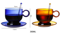 Set Cangkir Kopi dan Piring Kaca Borosilikat Vintage Kreatif Berwarna-warni, Dapat Disterilkan dengan Microwave atau Api Terbuka