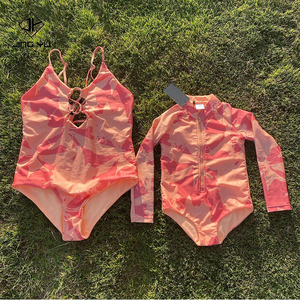 OEM Custom Beach Print <b>Long</b>-<b>Sleeved</b> Zipper Girls' <b>Swimsuit</b> High-Quality Recycled Nylon Hawaiian kid's Swimwear - Product Image 1