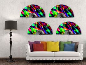 Customized <b>UV</b> <b>Light</b> Large Bamboo Folding Rave Hand Fan for Music Festival - Product Image 6