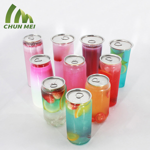 Custom PET 350ml 450ml 550ml garrafa de plástico transparente latas de chá com leite ou suco com alumínio de fácil abertura tampa