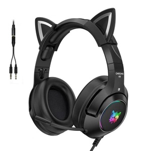 Nueva llegada K9 Black Demon versión Cat Ear Gaming auriculares <span class=keywords><strong>con</strong></span> micrófono RGB luminoso <span class=keywords><strong>con</strong></span> cable <span class=keywords><strong>Gamer</strong></span> auriculares para teléfono ordenador - Product Image 1
