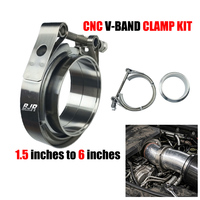 BJR Vehicle Parts Collier de serrage en V pour tuyau d'échappement, en acier inoxydable argenté, largeur réglable 3" 3.5" 4" 4.5", pour embout de silencieux et raccord d'échappement