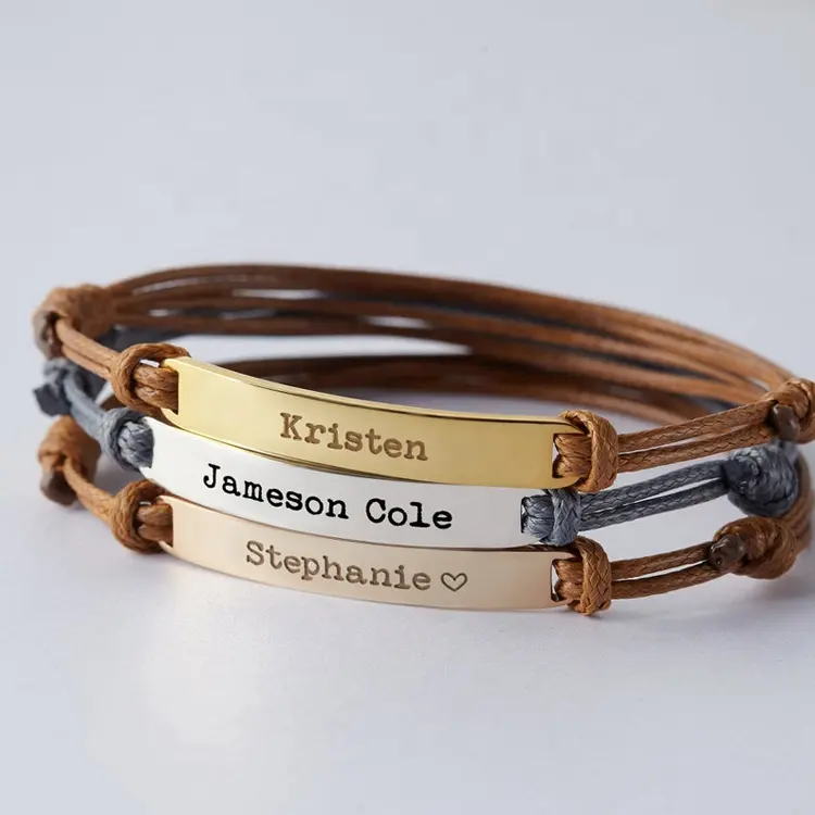 Incisione personalizzata ID logo bracciale in acciaio inossidabile argento 18 carati oro rettangolare stampaggio spazi vuoti bar charm bracciali macrame