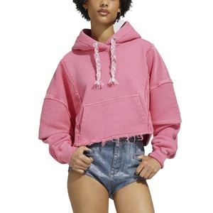Hoodie court et ample rose vif, coupe streetwear, épaules tombantes, effet usé, en molleton 100% coton, style streetwear - Product Image 4